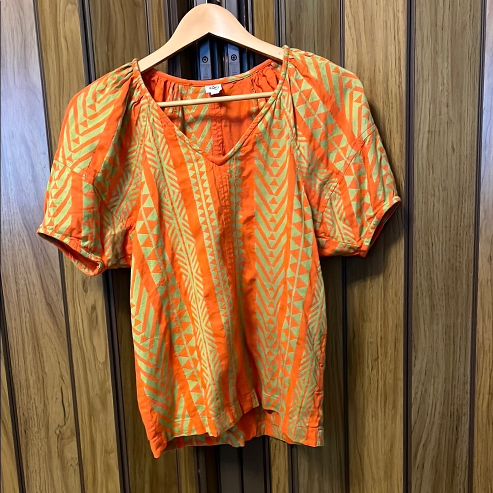 Ivy Jane: Patterned Graphic Short Sleeve Boho Blouse: Orange: Extra Small XS